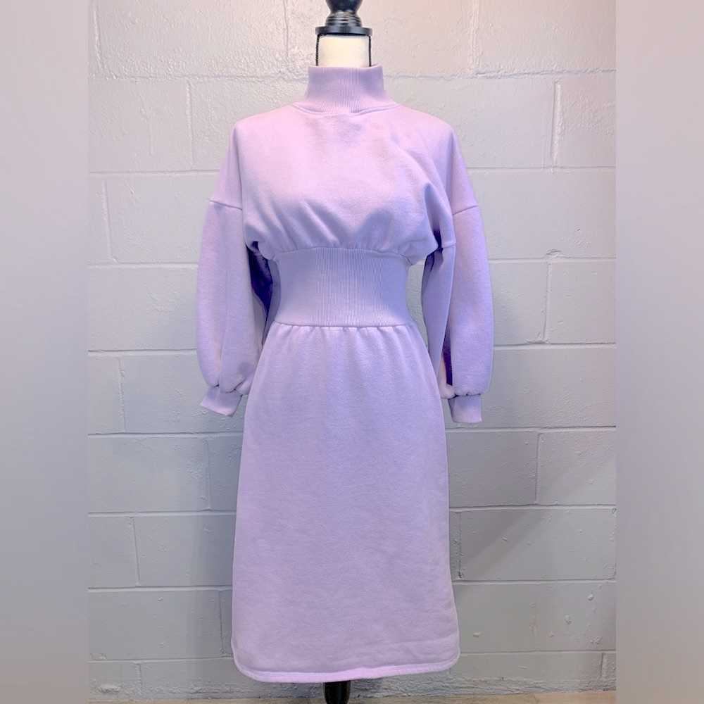 Zara Lavender/Lilac Plush Midi Cotton Dress Women's Size‎ Medium - Picture 3 of 7